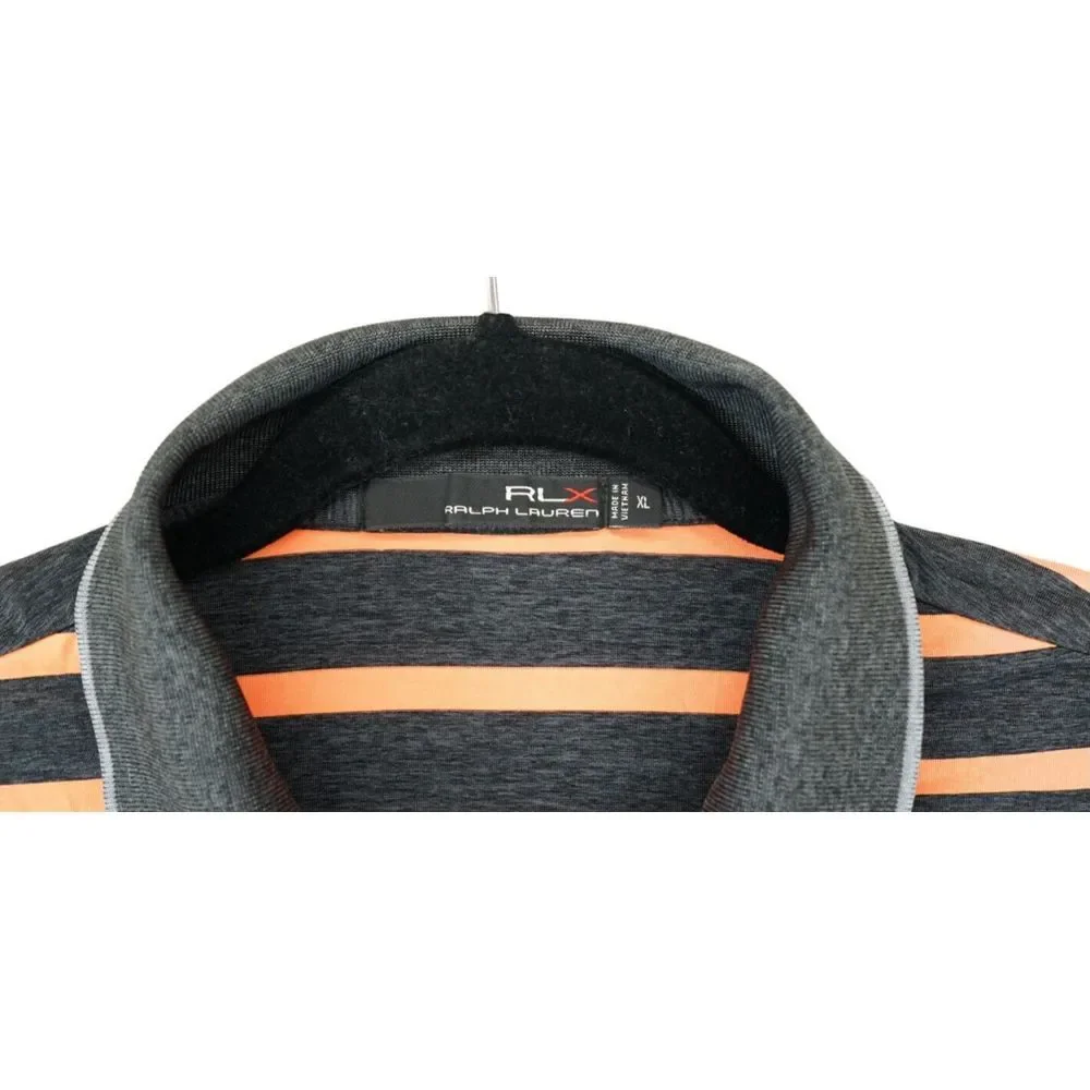 RLX Ralph Lauren Polo Shirt Mens XL Gray Orange Striped‎ Short Sleeves Golf
